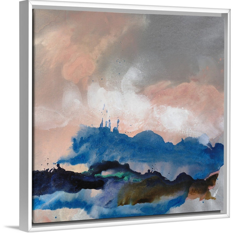« blue etude i », peinture sur toile, Cadre flottant blanc, H 37,7 po x l 37,7 po x P 1,75 po