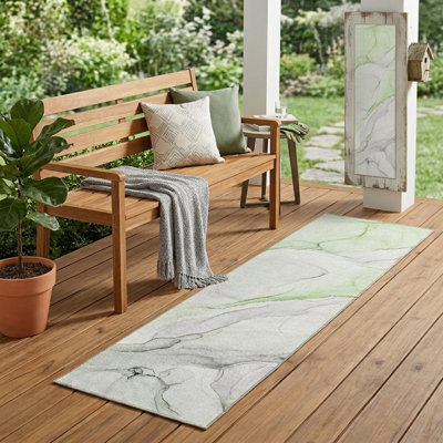 Tapis de couloir d'extérieur abstrait vert lavable 2 pi x 8 pi