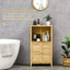 Armoire de salle de bain en bambou avec plusieurs tablettes et portes, naturel