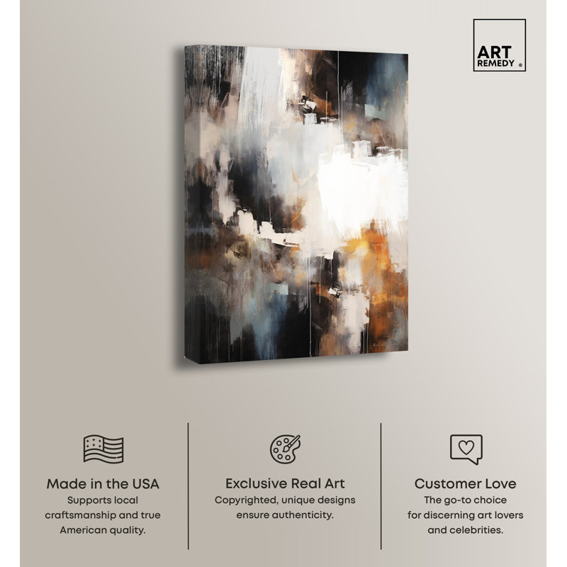 Abstract Waterfall Brown and White Canvas Wall Art, 24" x 16"