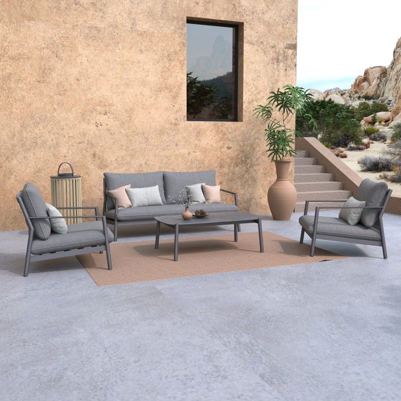4 Pieces Patio Furniture Sets Outdoor Conversation Set All Weather Rope Wicker Sofas Patio Aluminum Couch,Grey
