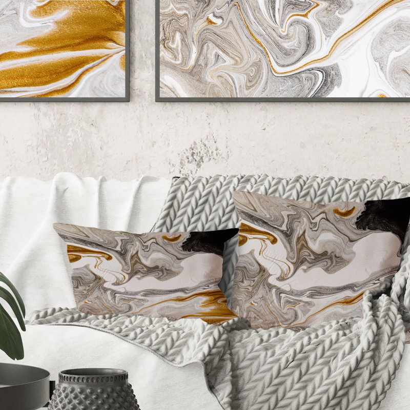 Coussin noir et blanc à motif de vagues en marbre liquide III - imprimé moderne, 16 po x 16 po