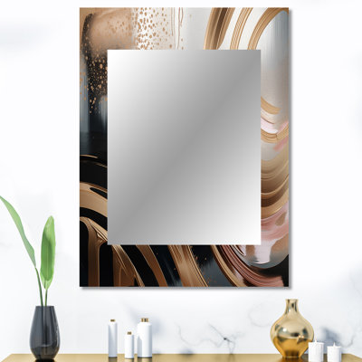 Or et rose vibrant tourbillons III - miroir décoratif en marbre, miroir mural moderne, impression d'art en métal