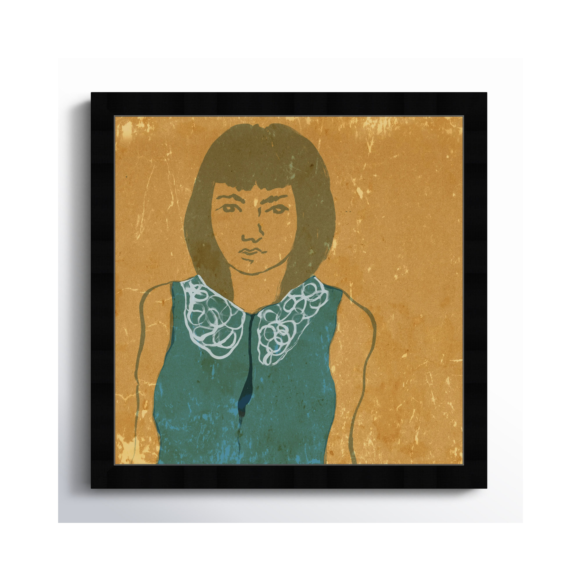 Lady In Teal by Oliver Gal, 14" H x 14" W x 0.5" D, Gold