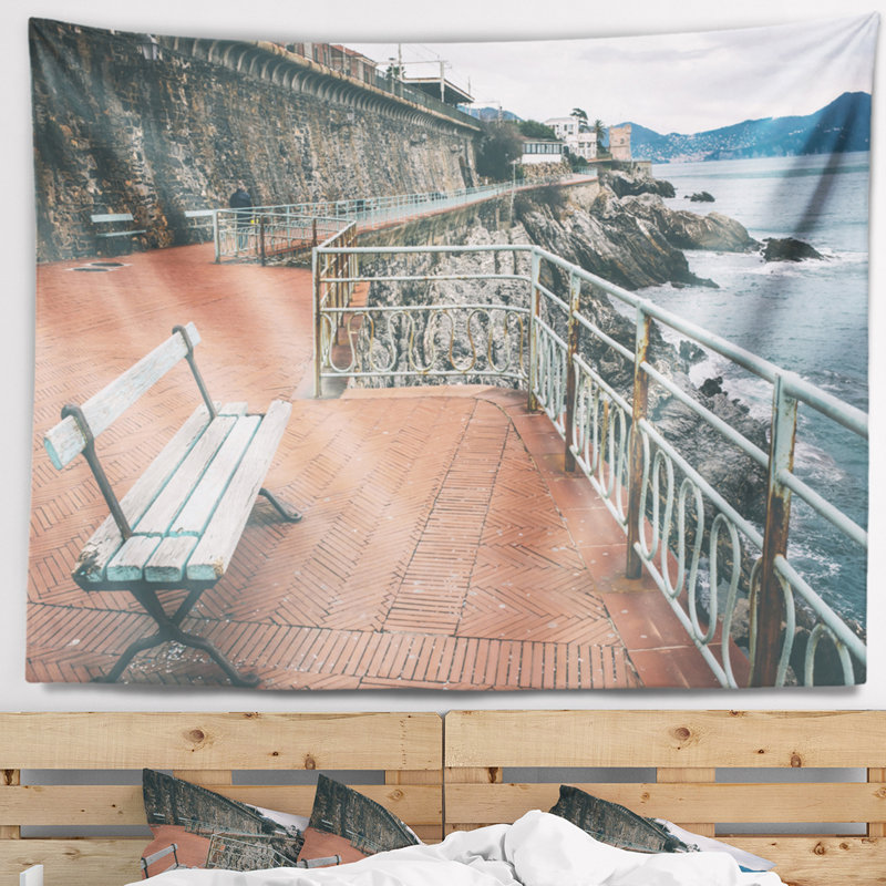 Tapisserie de bord de mer à Gênes Nervi Coast, H 78 po x l 92 po