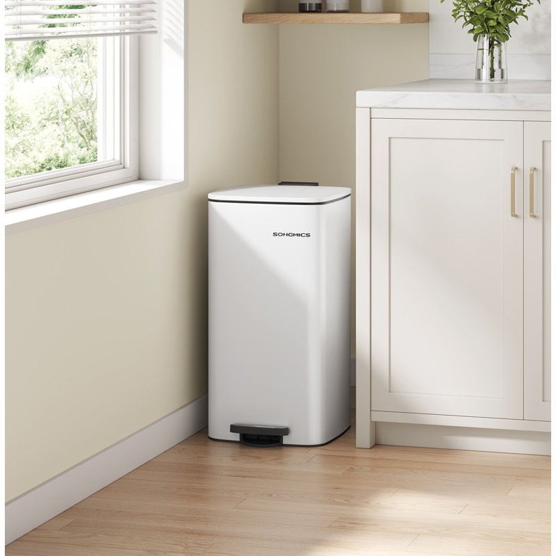 Stainless Steel Step on Trash Can with Non-slip Pads, White, 8 Gal