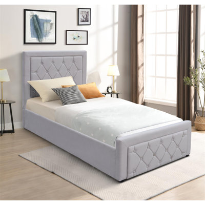 Ottoman Storage Gaslift Bed Grey Velvet With Memory Foam Mattress Bedroom Furniture