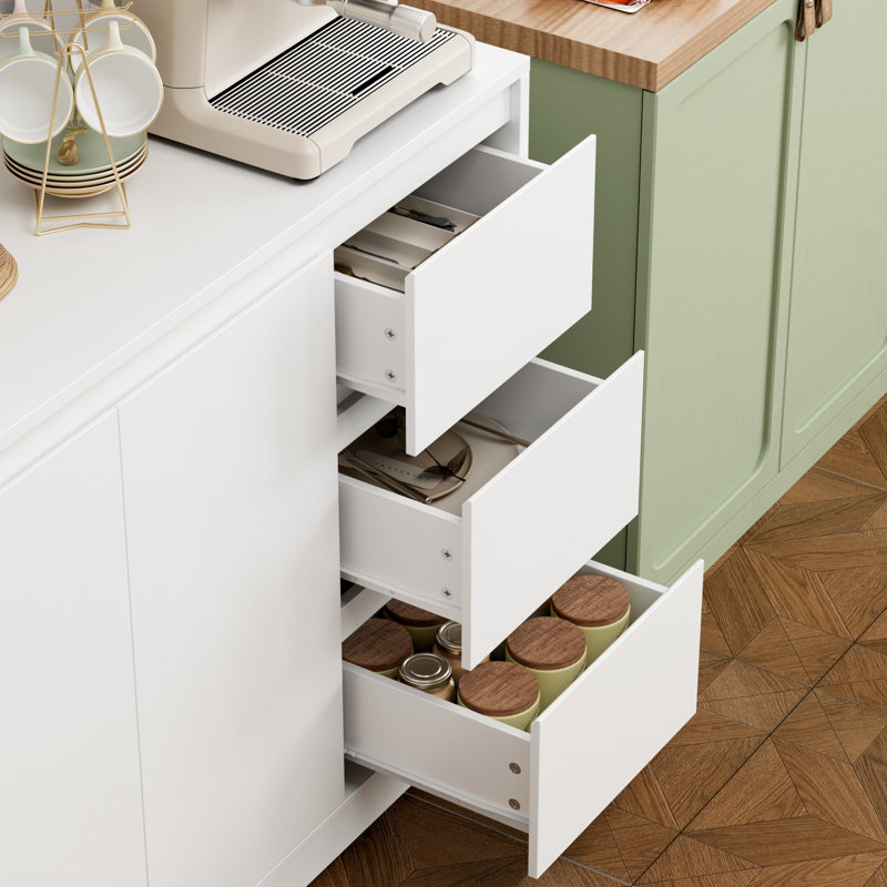 Satavia 70.9'' Kitchen Pantry with LED Lights and Charging Station, Microwave Shelf, White