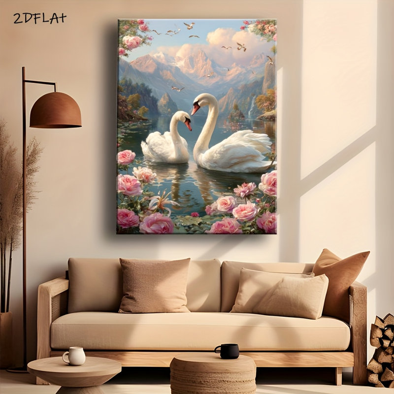 Élégante paire de cygnes, reproduction d'art sur toile - Urban Studio, 12 * 8 pouces (30 * 20 * 2cm)