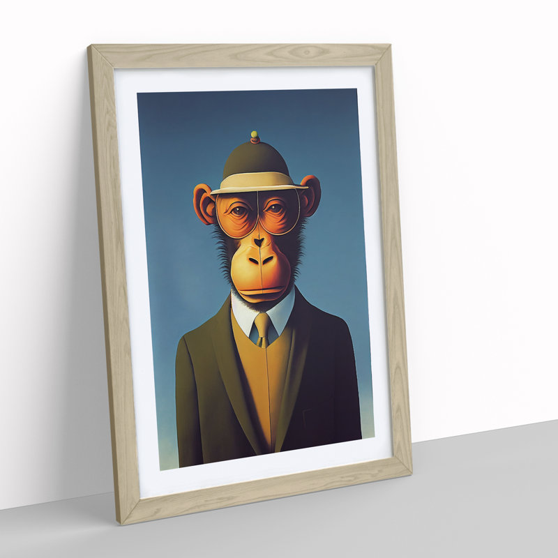 Mr Monkey - Framed Print, 46cm H x 34cm W x 2cm D, Oak