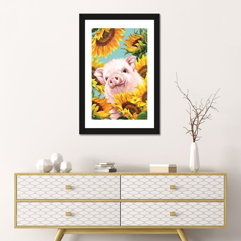 Impression d’art graphique, Pig, Papier encadré noir, Blanc, H 24 po x l 16 po x P 1 po