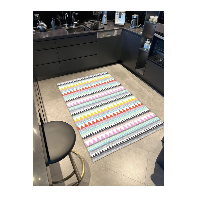 Tapis tissé coloré à motif géométrique triangulaire rayé et tapis décoratif lavable à la machine, Carré 3 pi 11 po
