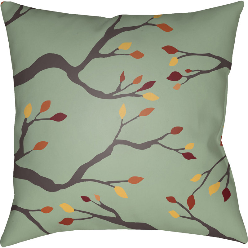  Indoor / Outdoor Floral Throw Pillow, 20" H x 20" W x 4" D, Green/Brown/Orange/Red