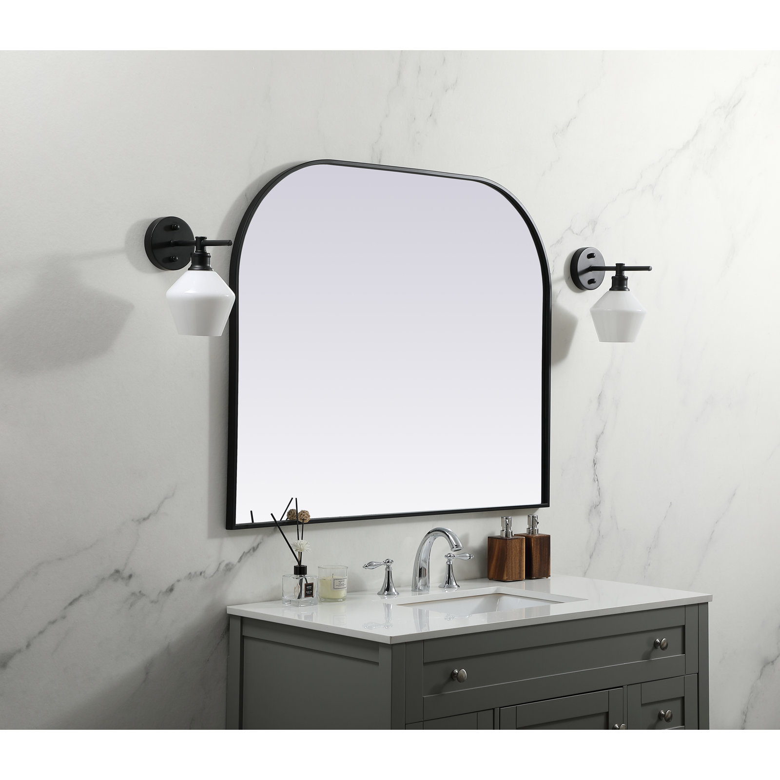 Sabine Metal Wide Arch Wall Mirror, Black, 34" x 42"
