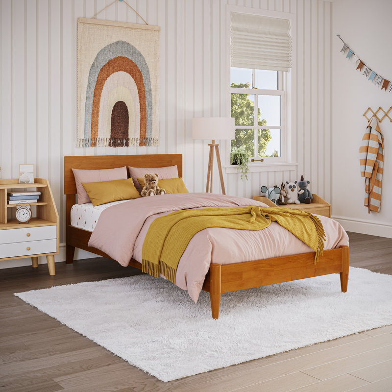 Lit à panneau en bois massif Amandaleigh, Simple, Caramel clair