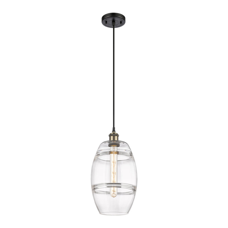 Luminaire suspendu 1 lumière Absalat, Laiton antique noir, Transparent, H 9,88 po x l 8 po x P 8 po