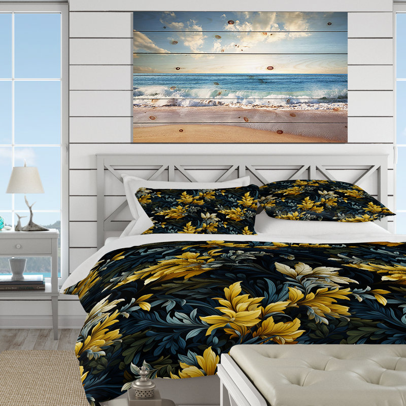 Motif de plantes tropicales jaunes et noires - Ensemble de housse de couette tropical - Polyester en microfibre