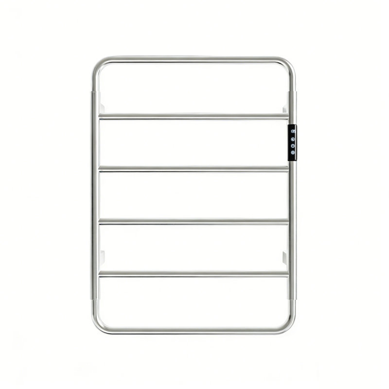 Chauffe-serviettes électrique mural 18,7 po, 6 barres avec minuterie à écran tactile, acier inoxydable argent poli 304, à brancher / câblé