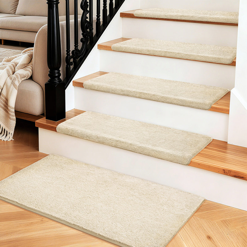 Tapis d'escalier intérieur antidérapant 14 pièces avec 1 tapis d'atterrissage (beige, ensemble de 15), Beige