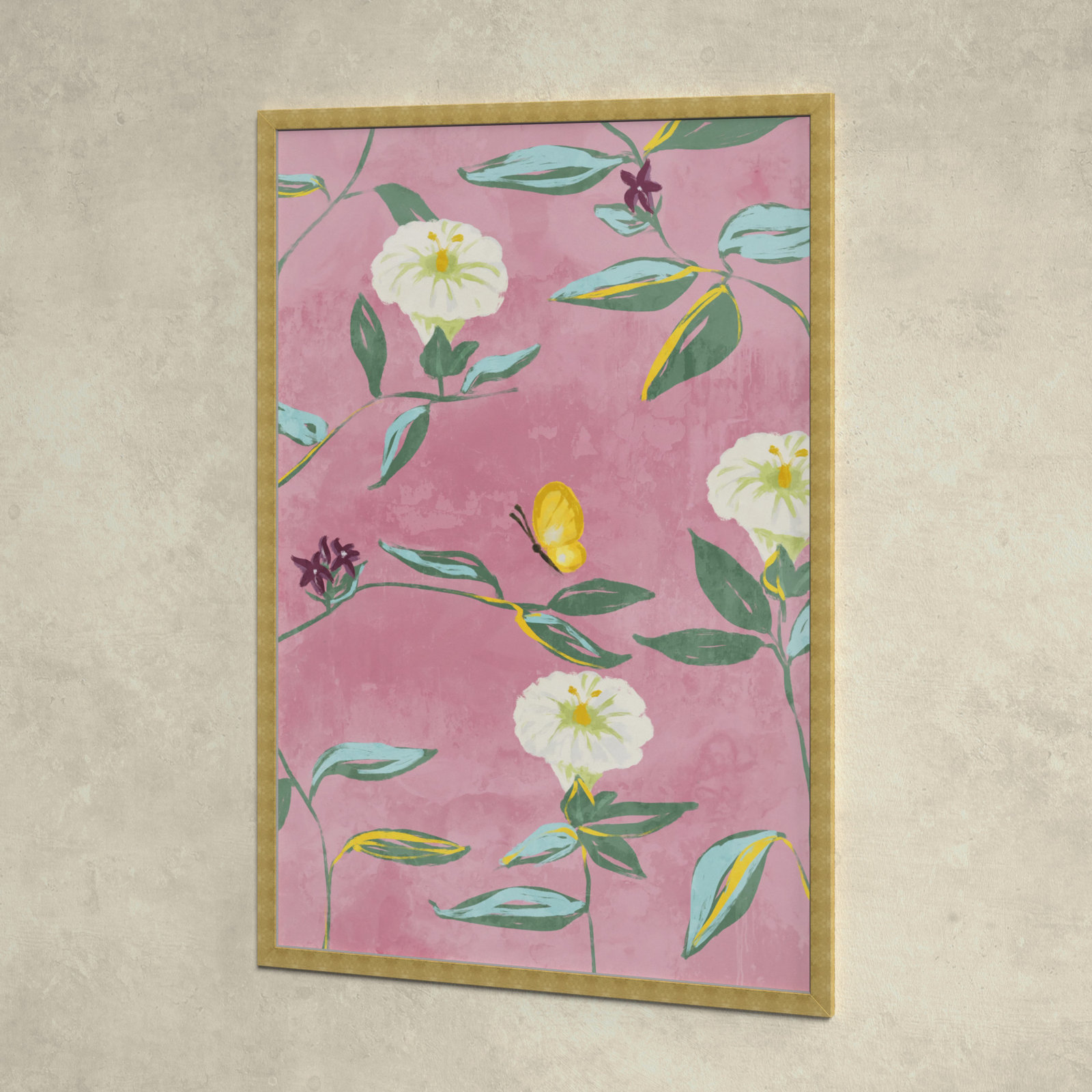 Floral Spring Tapestry Pattern Print, 32" H x 22" W, Gold