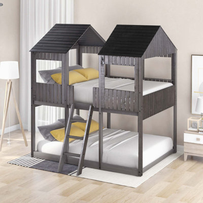 Woodbunk Bed With Roof, Window, Guardrail, Ladder