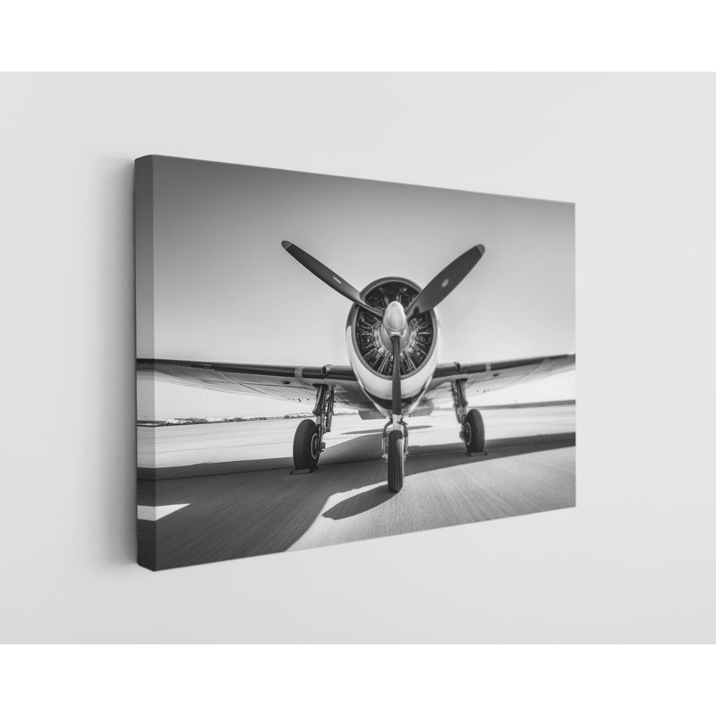 Reproduction d'art sur toile de haute qualité en noir et blanc rétro sur hélice de moteur d'avion - Art mural - Cadeau - décoration murale, reproduction de peinture