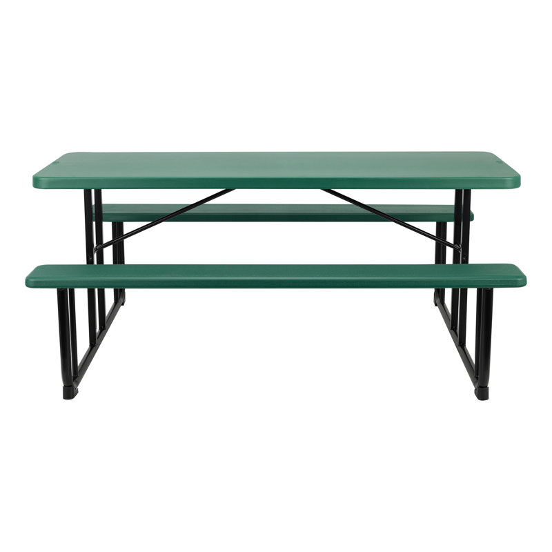 Rectangular Blow-Molded Plastic Outdoor Picnic Table with Benches