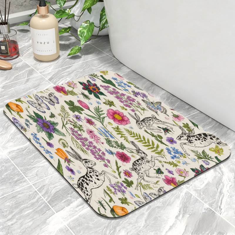 Tapis antidérapant pour salle de bain et cuisine, 24 po x 36 po, fleur de lapin tacheté