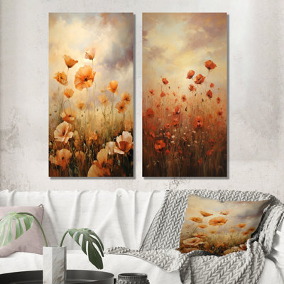 Cuivre, nuages, champ de coquelicots - coquelicots, art mural sur toile, ensemble de 2