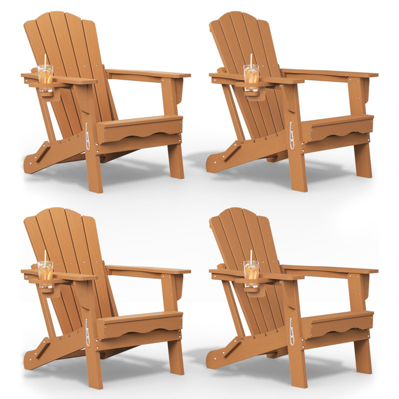 Pakkdiarie Folding Adirondack Chair with Cup Holder,HDPE Outdoor Chair with Comfort Ergonomic Seat for Patios,Lawn,Garden, Backyard Use