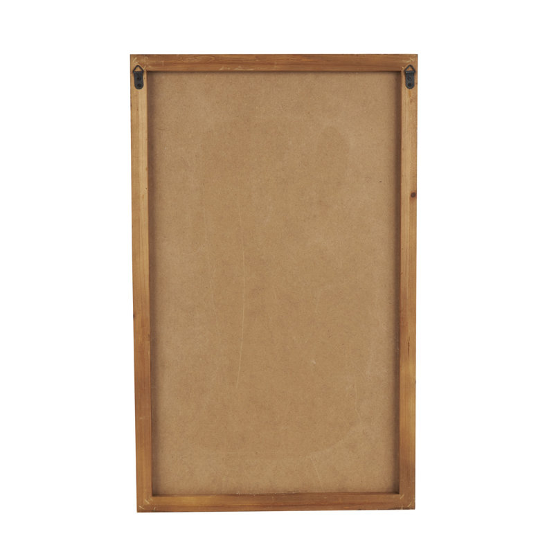 White Geometric Textured Wall Art with Brown Solid Wood Frame