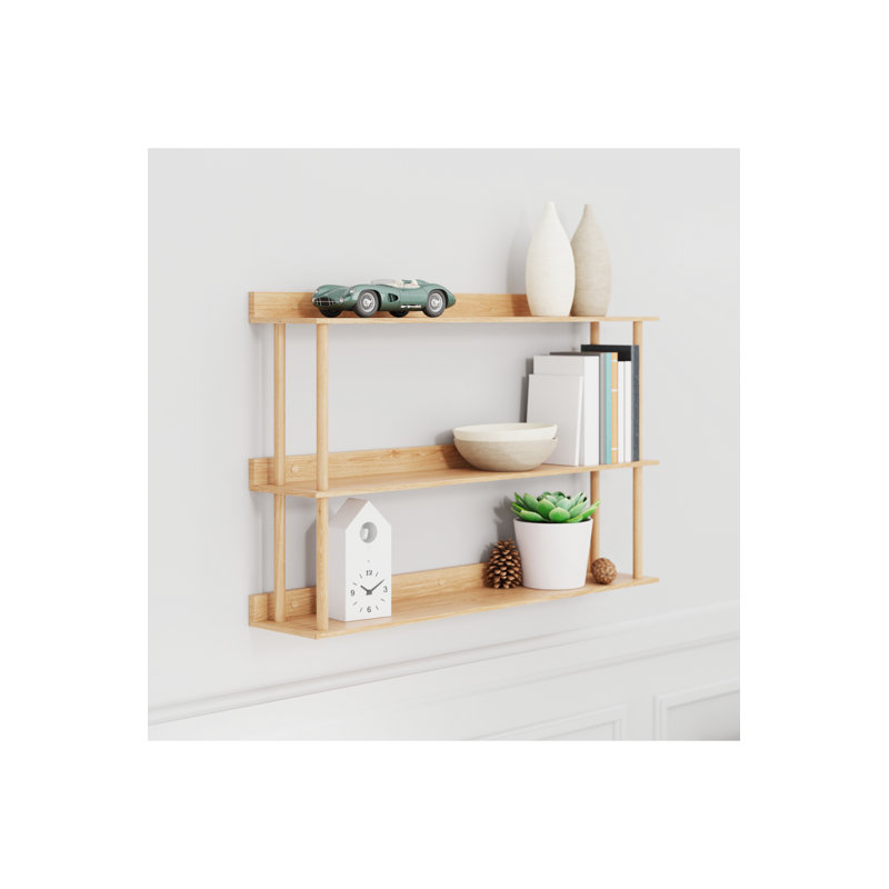 3 Piece Oak Solid Wood Accent Shelf, Natural
