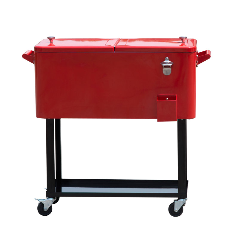 Ruby Red Metal Rolling Outdoor Cooler with Wheels