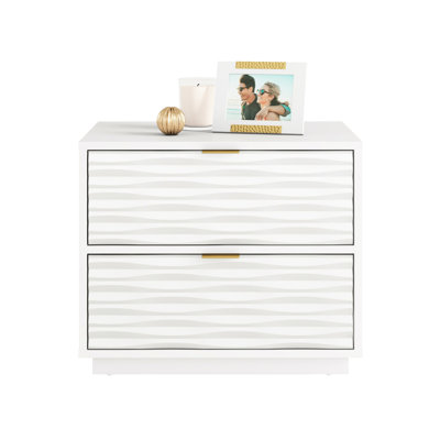 Table d'appoint pratique blanche avec tiroirs pour n'importe quelle pièce, conception côtière, rectangulaire autoportante, bois d'ingénierie, base traîneau, facile à assembler, coulissante lisse de 23,26 po x 15,71 po x 19,45 po