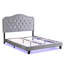 Grand lit tapissier capitonné en velours gris - Lumières à DEL à base de lattes en bois robuste de style incurvé Assemblage facile Aucun sommier tapissier requis avec capitonnage et support en tissu gris inclus-1394955170