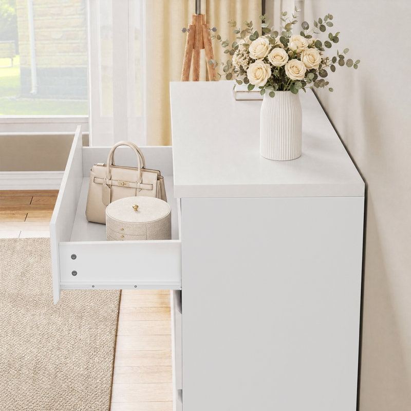 Commode moderne à 3 tiroirs pour chambre, meuble de rangement avec tiroirs profonds pour salon, chambre, couloir et entrée, blanche