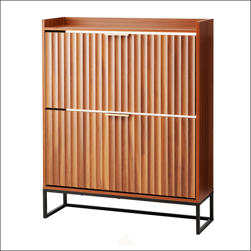 Armoire à chaussures de style Mid-Century avec 2 tiroirs rabattables, dispositif anti-basculement et tablettes réglables pour un rangement efficace