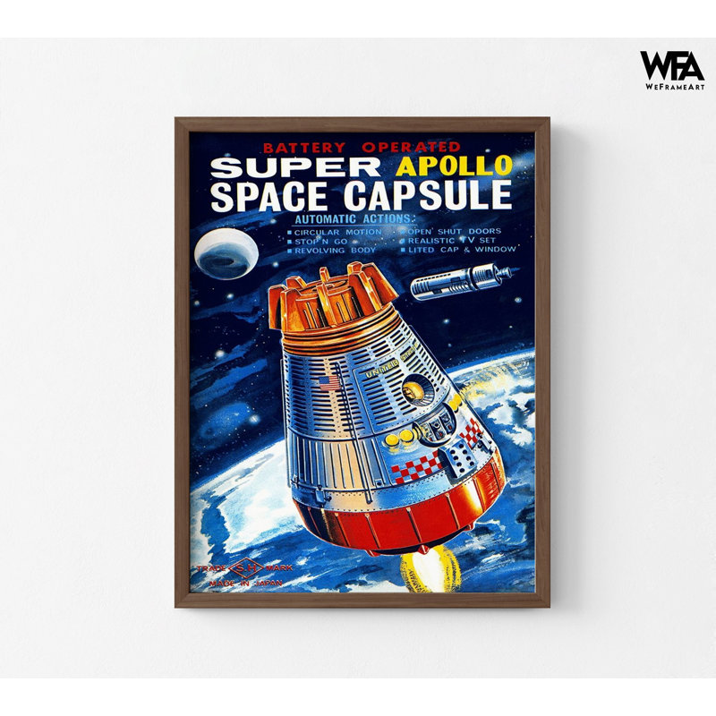 «Super Apollo Space Capsule» à pile par Retrorocket, art mural rétro de magasin de jouets, idée de remodelage sur le thème de l'espace de jeu