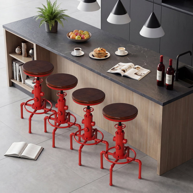 Set Industrial Bar Stools Vintage Counter Stool For Kitchen Island Farmhouse Breakfast Dining Chair 24.01-29.92Inch Height Adjustable Fire Hydrant Design (Copper)