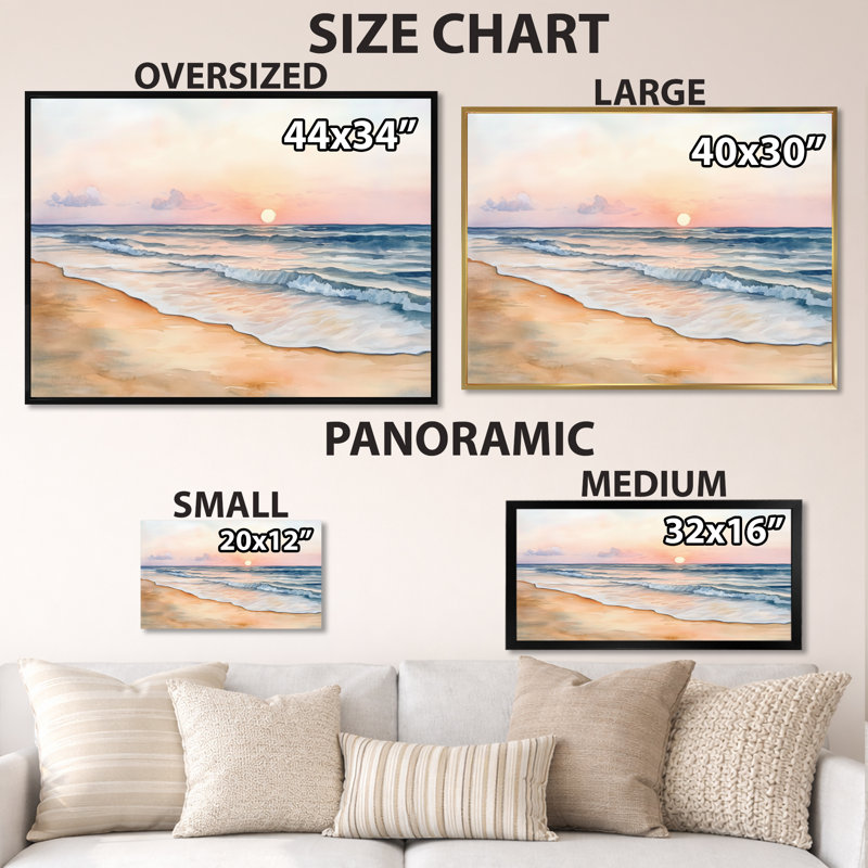 Art mural plage tropicale, toile Ocean Ripple, lever de soleil sur la plage tranquille, H 34 po x l 44 po