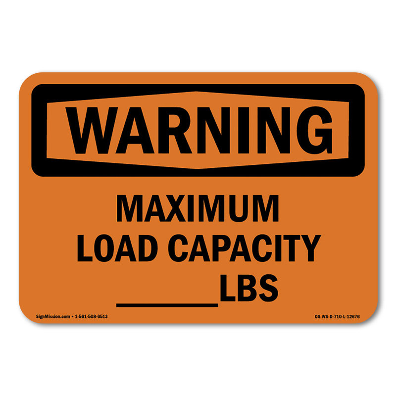 Maximum Load Capacity lbs Decal 10" X 7"