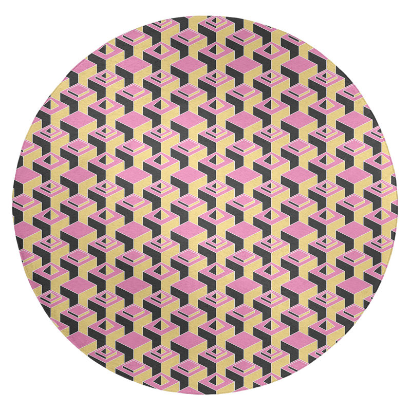 Chenille Geometric Indoor Rug, Round 5'