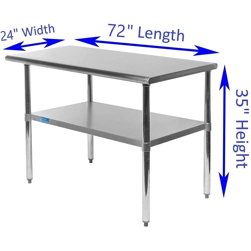 Stainless Steel Prep Table. 18 Gauge Metal Work Table with Undershelf. NSF, 35" H x 72" L x 24" W