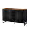 Commode noire à 3 tiroirs et 4 tablettes, grille et rayures, fabriquée en métal et pour différentes pièces