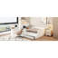 Lit plateforme double en blanc, enceinte à trois côtés pour un sommeil réparateur, bureau de travail latéral en bois avec finition blanche, configuration 2 1 et meuble-lavabo, petits tiroirs-980126831
