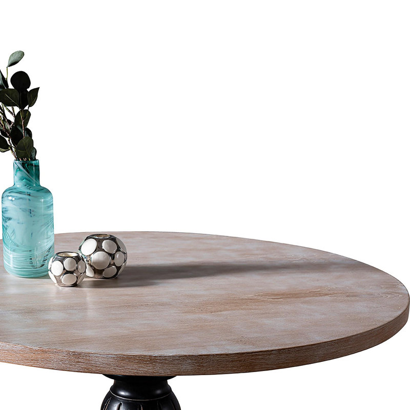 Ferro Beech Round Dining Table, Brown, 115cm H x 75cm L x 115cm W, Black