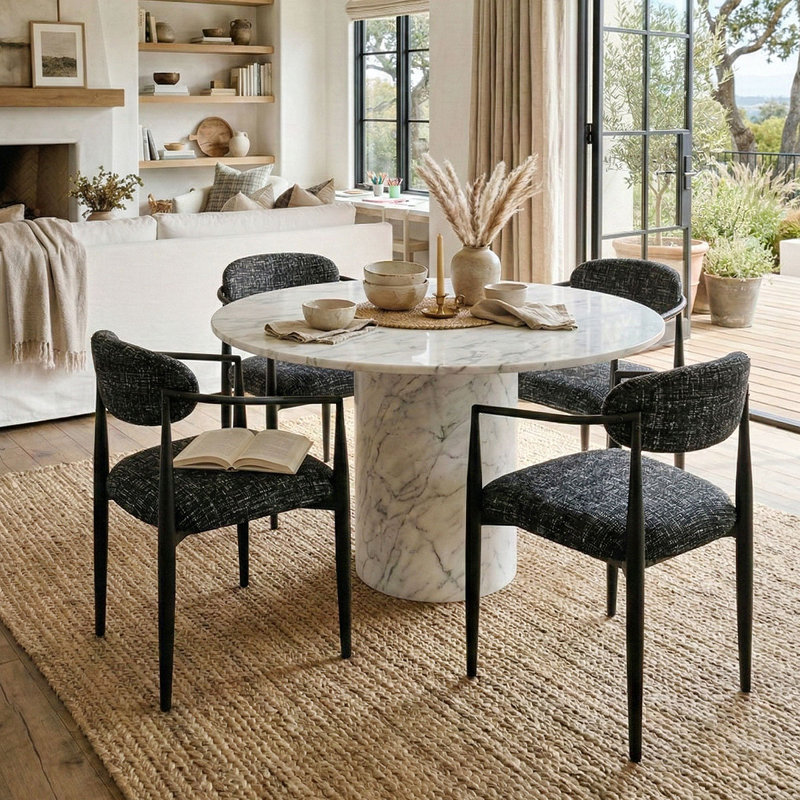 Upholstered Chenille Dining Chairs with Arms, 4, Charcoal Black
