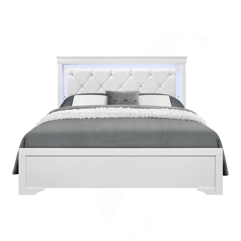 Shaker Bed With Led, White, Queen