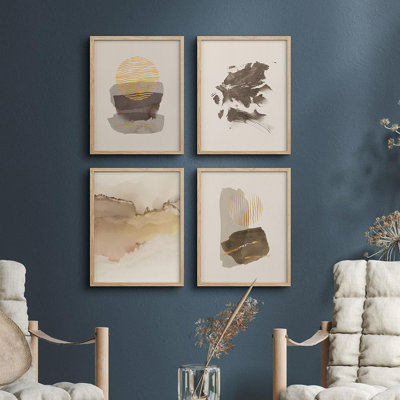 Coups de peinture pastel brun et jaune - ensemble de 4 reproductions de cadres photo simples