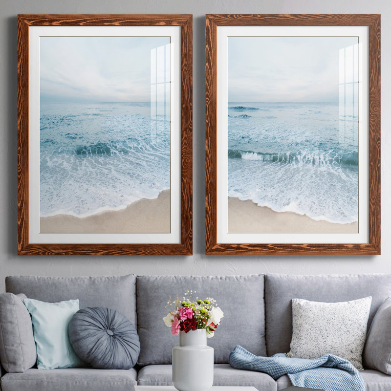 Tranquil Ocean I - ensemble de 2 reproductions, Blanc, H 44 po x l 31 po x P 1 po, Papier avec cadre érable